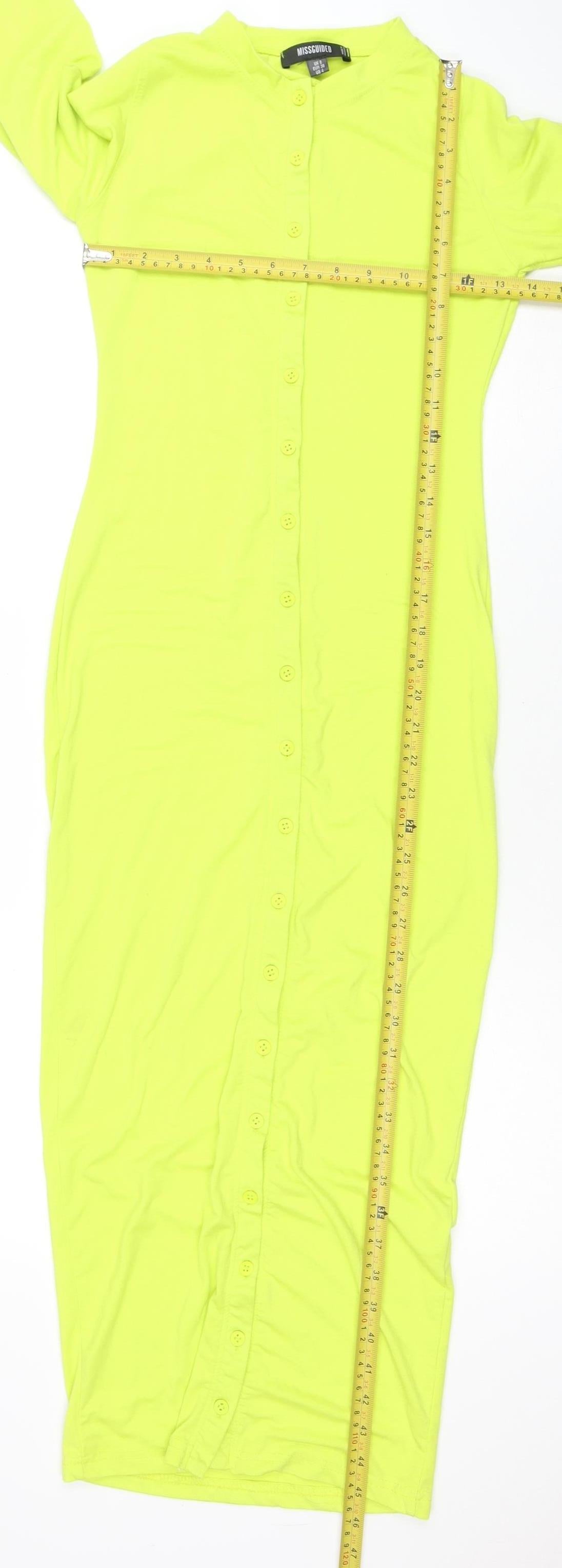 Missguided Women's Yellow Long Sleeve Button Shirt Dress Size 8