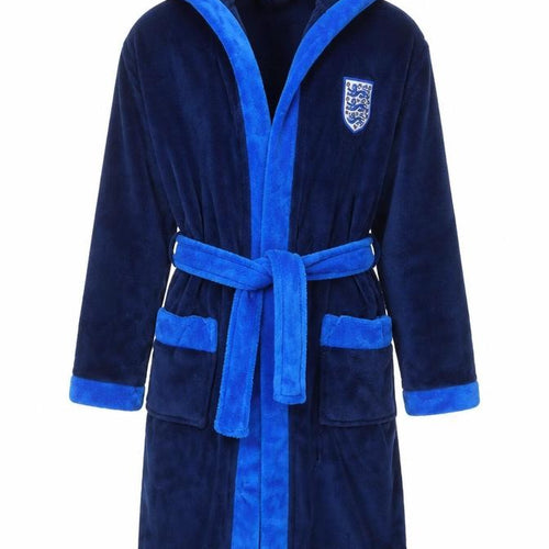 England Boys Blue Fleece Hooded Robe 9-10 Years Belted Winter Nightwear