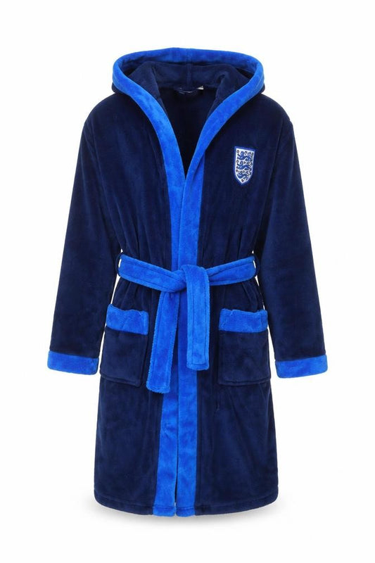 England Boys Blue Fleece Hooded Robe 9-10 Years Belted Winter Nightwear
