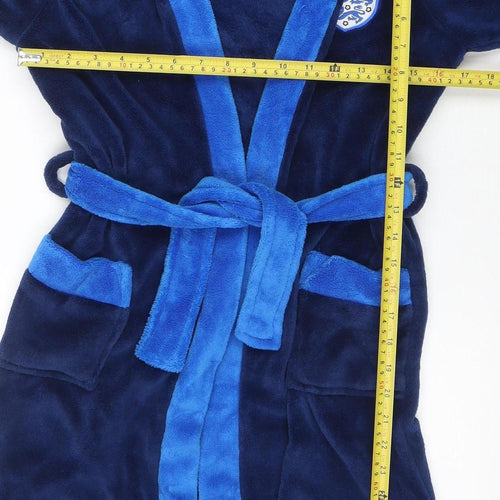 England Boys Blue Fleece Hooded Robe 9-10 Years Belted Winter Nightwear
