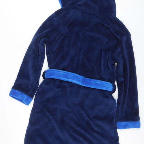 England Boys Blue Fleece Hooded Robe 9-10 Years Belted Winter Nightwear