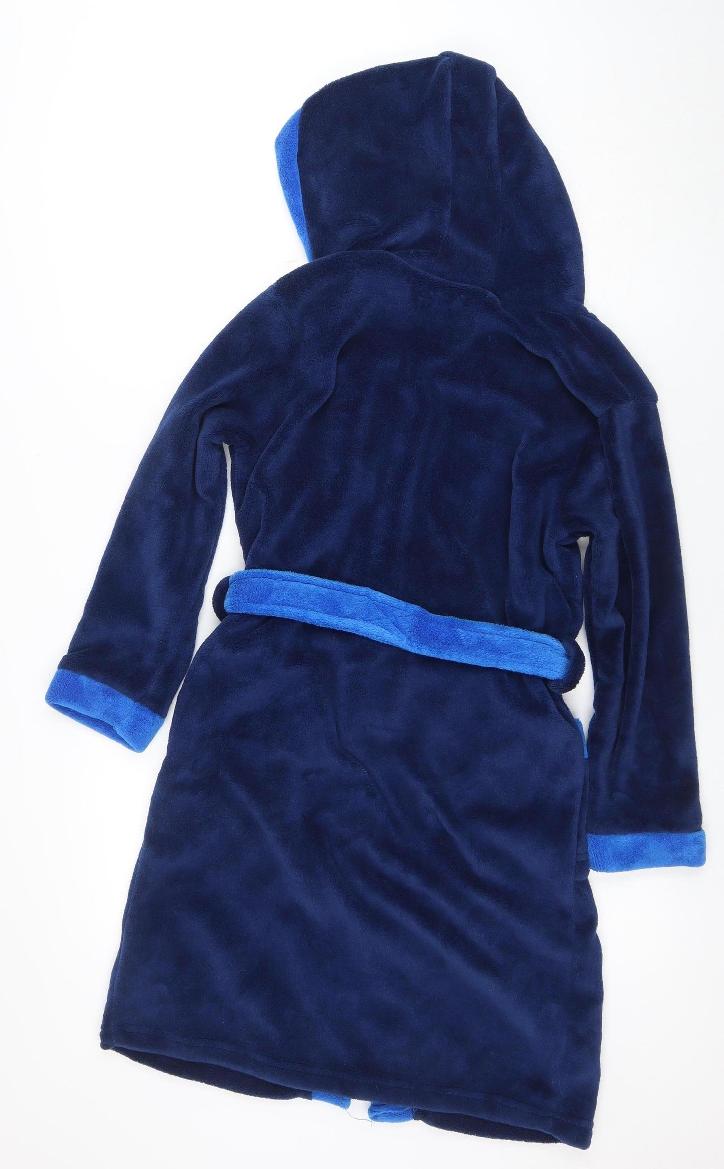 England Boys Blue Fleece Hooded Robe 9-10 Years Belted Winter Nightwear