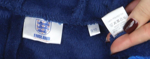 England Boys Blue Fleece Hooded Robe 9-10 Years Belted Winter Nightwear