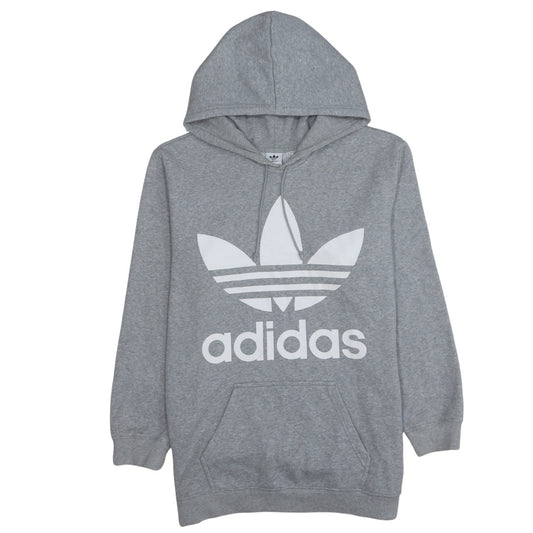 Adidas Women Grey Hoodie UK 12 Pullover Trefoil Logo Sweatshirt