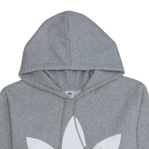 Adidas Women Grey Hoodie UK 12 Pullover Trefoil Logo Sweatshirt