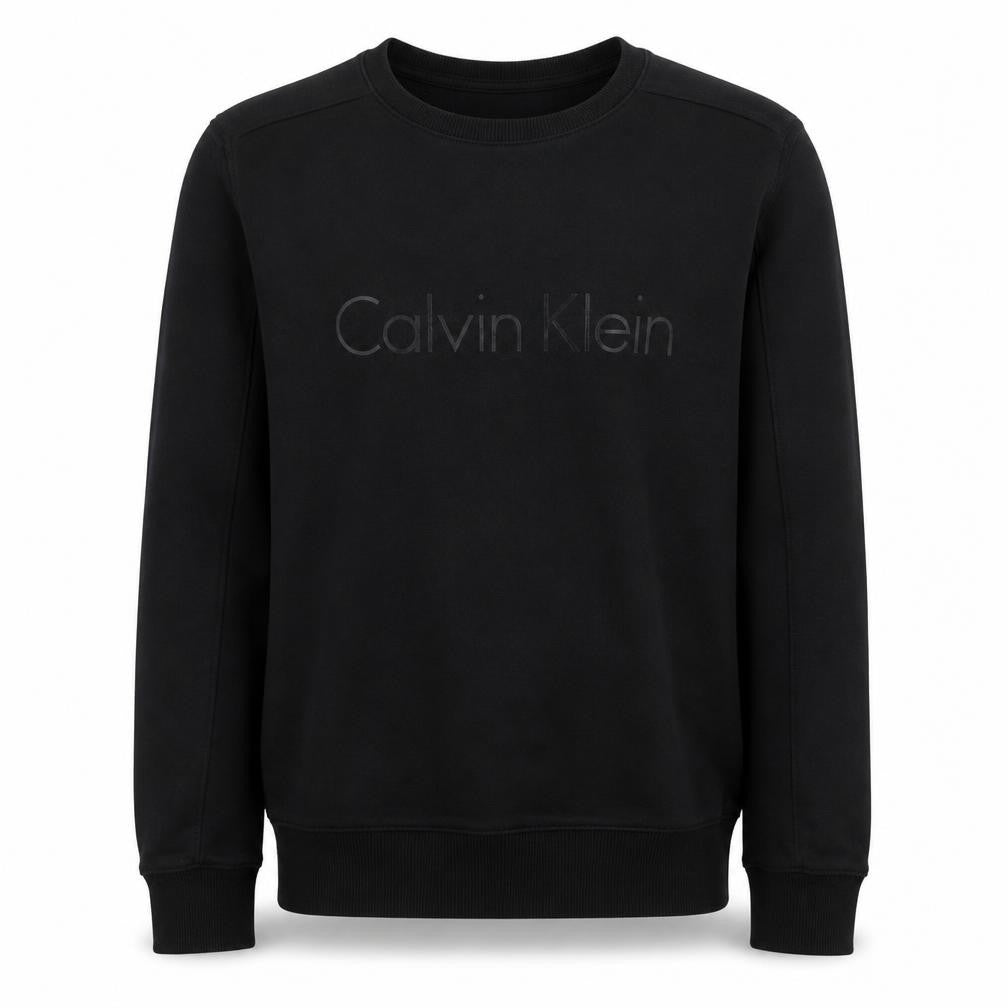Front view of Calvin Klein Jeans men’s black m logo crew neck sweatshirt