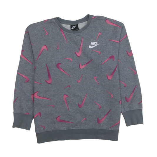 Nike Women Grey Pink Swoosh Logo Sweatshirt XL Standard Fit