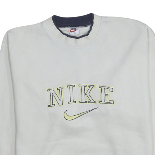 Nike Mens White XL Crew Neck Embroidered Logo Sweatshirt