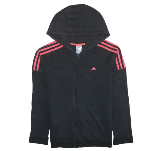 Adidas Womens Black Full Zip Hoodie Size L with Pink Stripes