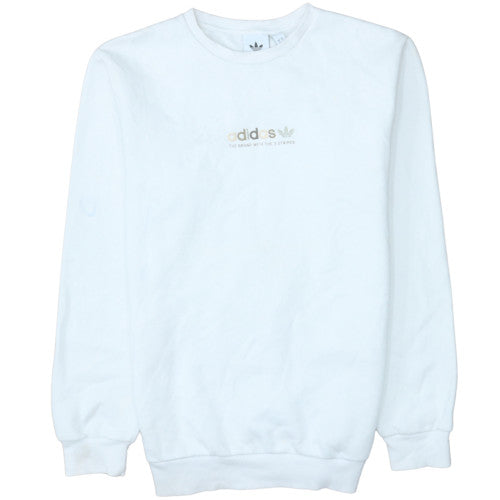 Adidas Men's White Logo Pullover Sweatshirt Crew Neck Fleece M