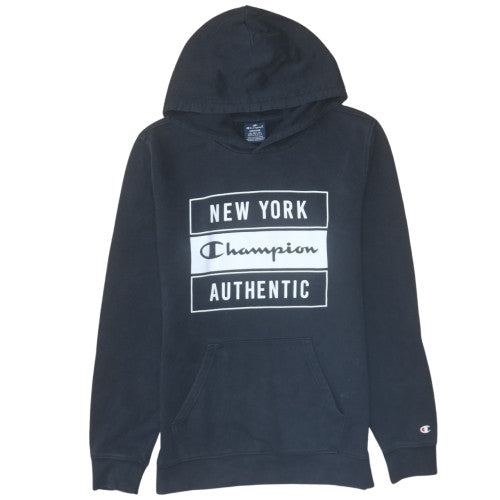 Champion Mens Black Pullover Hoodie Medium Graphic Print Fleece