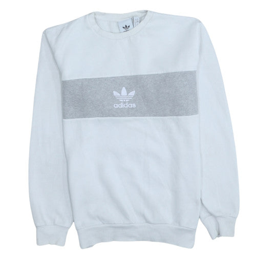 Adidas Mens White Grey Logo Sweatshirt XS Regular Fit Crew Neck