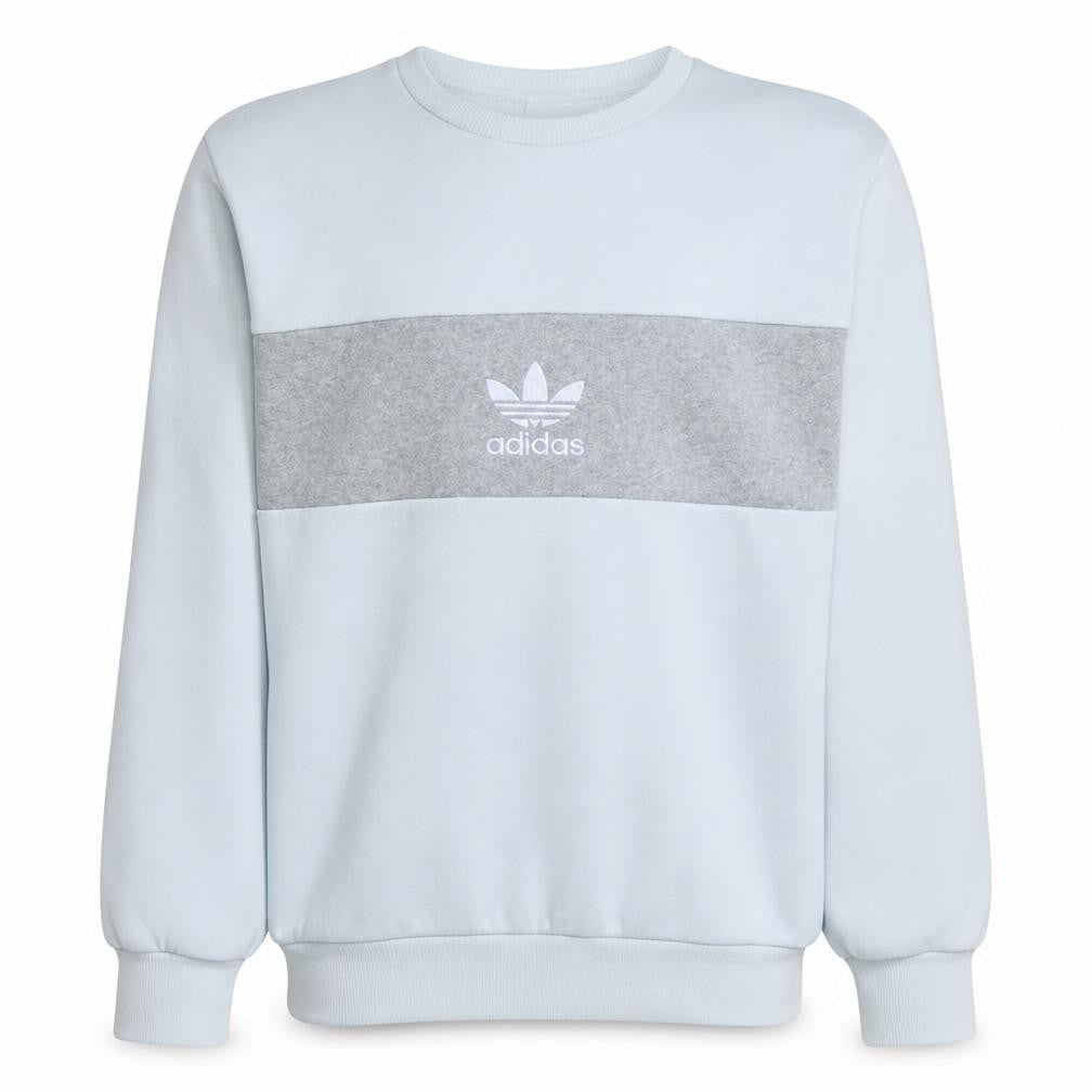 Front view of Adidas men’s white grey logo sweatshirt xs regular fit crew neck