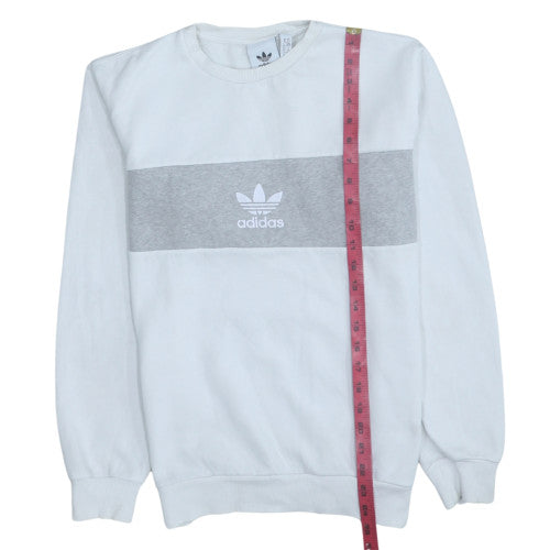 Adidas Mens White Grey Logo Sweatshirt XS Regular Fit Crew Neck