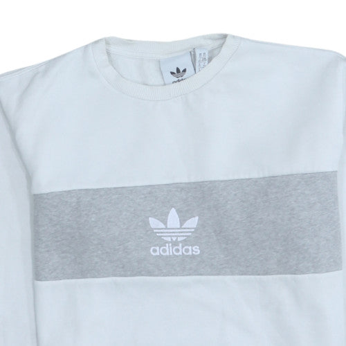 Adidas Mens White Grey Logo Sweatshirt XS Regular Fit Crew Neck