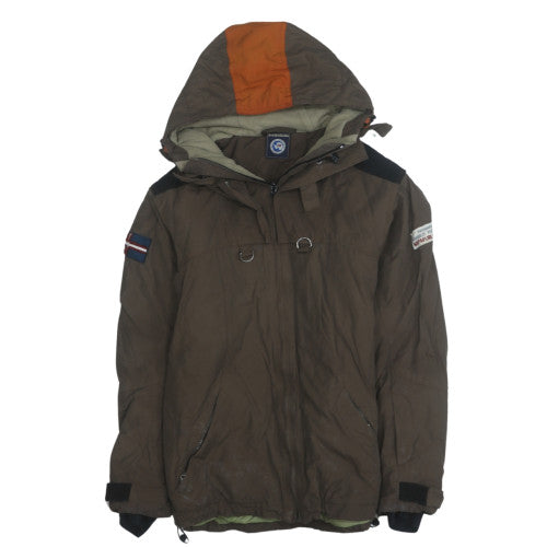 Napapijri Men's Brown L Hooded Anorak Jacket Waterproof Outdoor