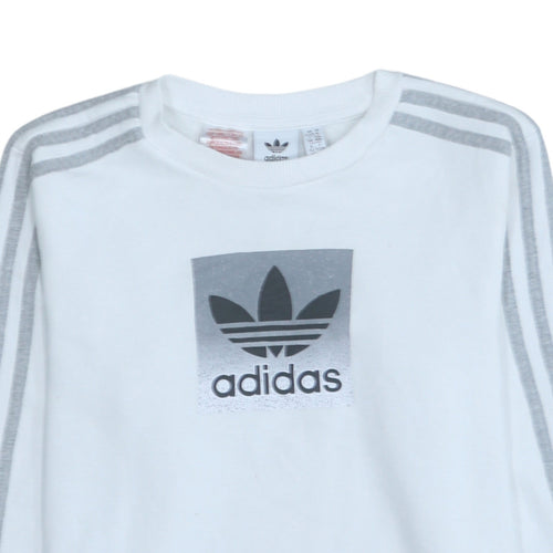 Adidas Boys White Long Sleeve Pullover Sweatshirt Size 11-12 Years