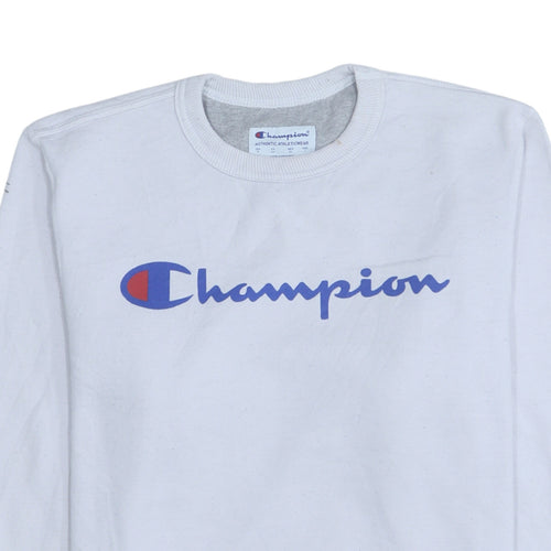 Champion Mens White Graphic Logo Pullover Sweatshirt Size S