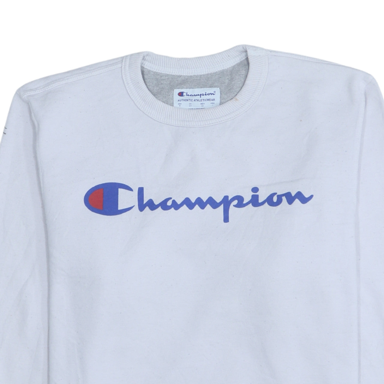 Champion Mens White Graphic Logo Pullover Sweatshirt Size S