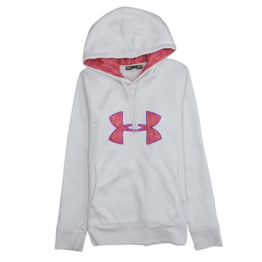 Under Armour Womens White Pink Logo Pullover Hoodie Size S