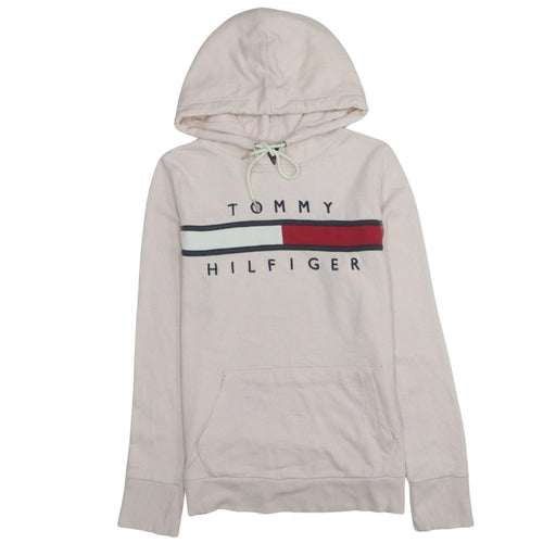 Tommy Hilfiger Women Beige Hooded Pullover Sweatshirt M Cotton Blend