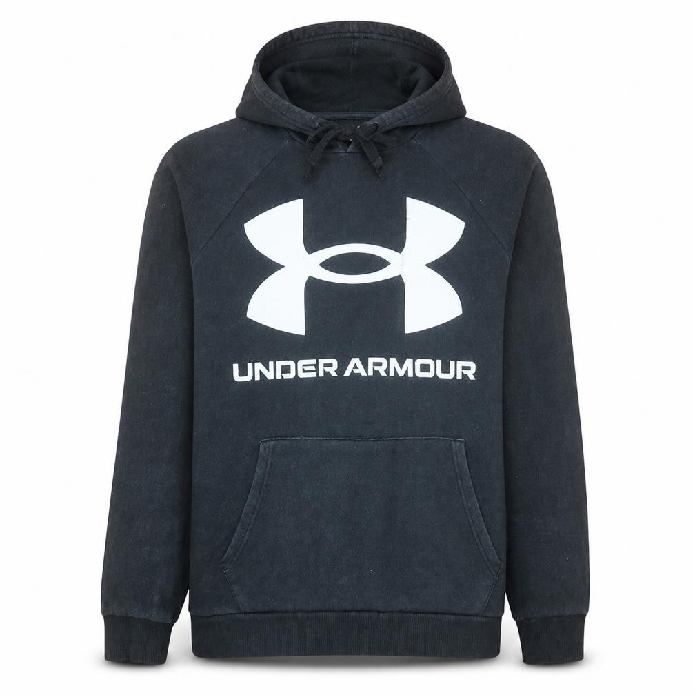 Front view of Under Armour Men's Black Pullover Hoodie Medium Loose Fit Sportswear