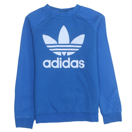 Adidas Women Blue Crew Neck Sweatshirt Size 14 Logo Cotton