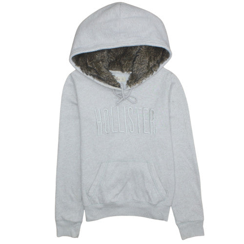 Hollister Womens Grey Fur Lined Pullover Hoodie Size L