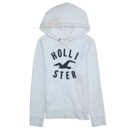 Hollister Women White Pullover Hoodie Medium Cotton Blend Logo Casual