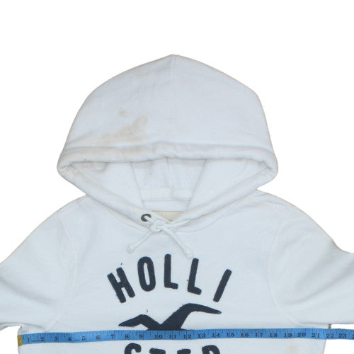 Hollister Women White Pullover Hoodie Medium Cotton Blend Logo Casual