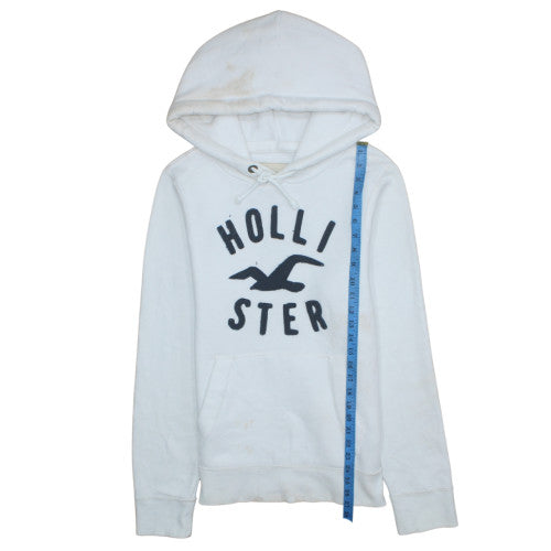 Hollister Women White Pullover Hoodie Medium Cotton Blend Logo Casual