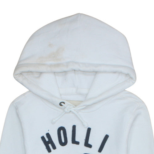Hollister Women White Pullover Hoodie Medium Cotton Blend Logo Casual