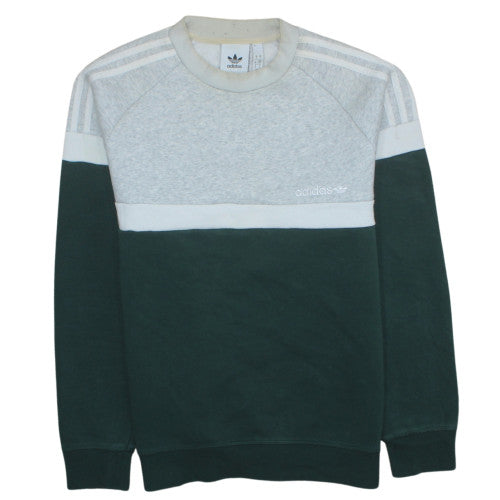 Adidas Mens Grey Green Colour Block Crew Neck Sweatshirt S
