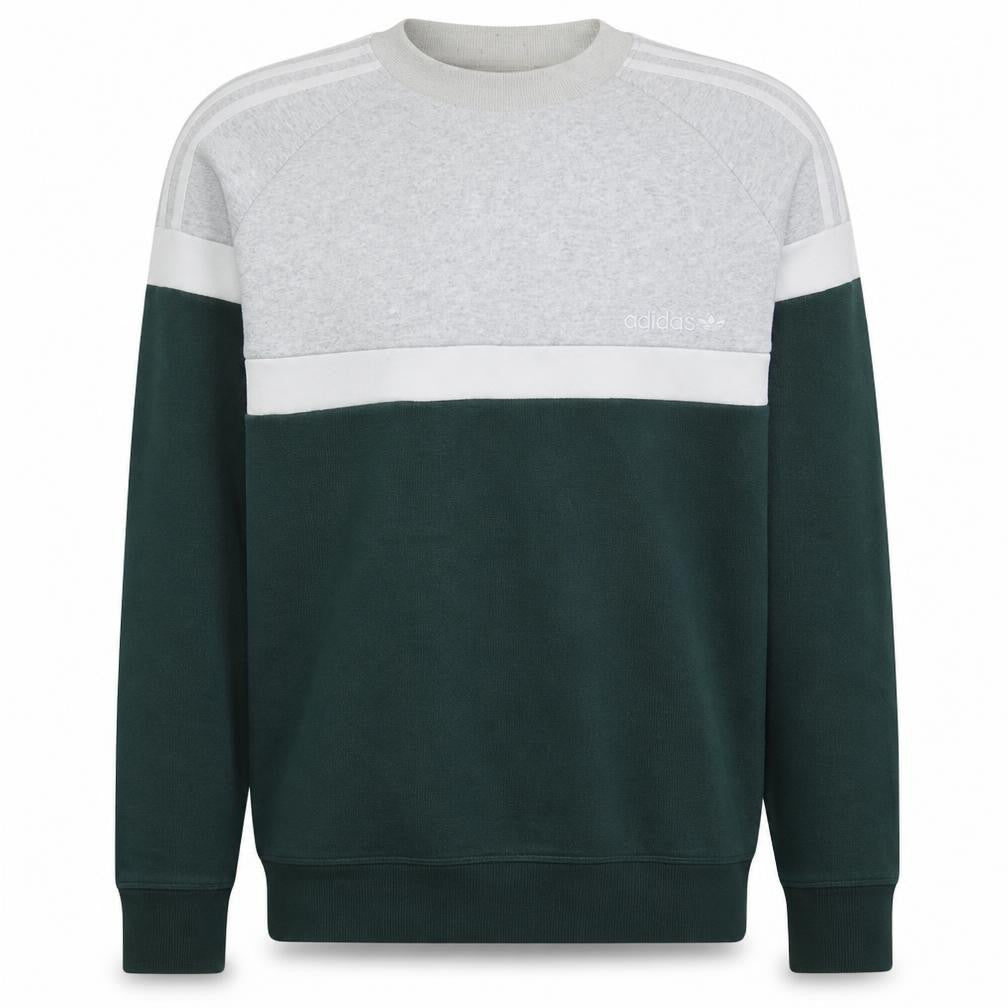 Front view of Adidas men’s grey green colour block crew neck sweatshirt s