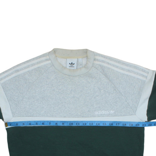 Adidas Mens Grey Green Colour Block Crew Neck Sweatshirt S
