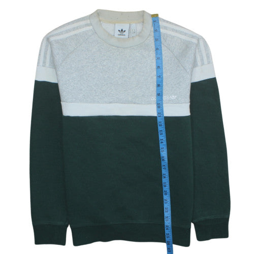 Adidas Mens Grey Green Colour Block Crew Neck Sweatshirt S