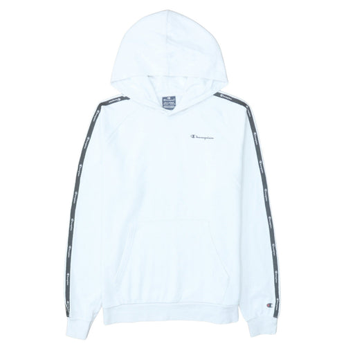 Champion Boys White Pullover Hoodie 15-16 Years Cotton Blend Logo Tape