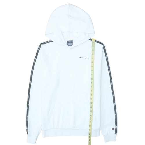 Champion Boys White Pullover Hoodie 15-16 Years Cotton Blend Logo Tape