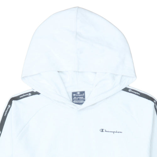 Champion Boys White Pullover Hoodie 15-16 Years Cotton Blend Logo Tape
