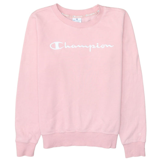 Champion Womens Pink Pullover Sweatshirt Medium Crew Neck Logo Cotton Blend