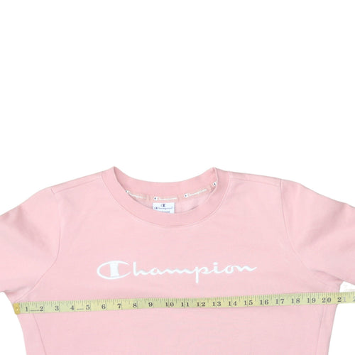 Champion Womens Pink Pullover Sweatshirt Medium Crew Neck Logo Cotton Blend