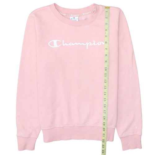 Champion Womens Pink Pullover Sweatshirt Medium Crew Neck Logo Cotton Blend