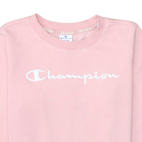 Champion Womens Pink Pullover Sweatshirt Medium Crew Neck Logo Cotton Blend