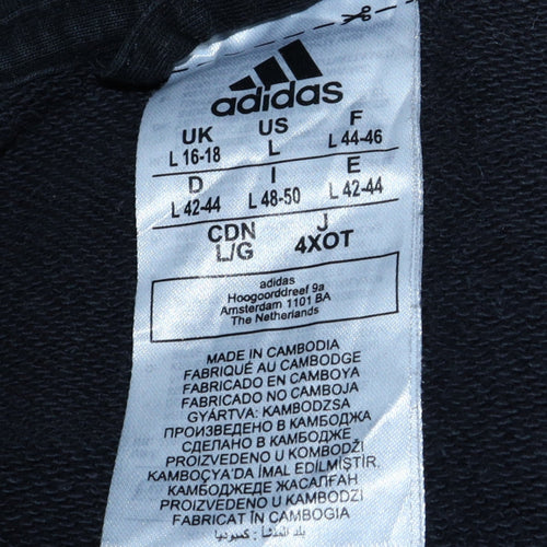 Adidas Women Black Full Zip Hoodie Size 16-18 Logo Print