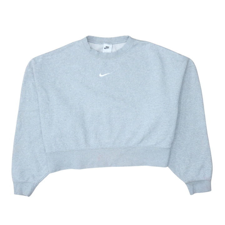 Nike Women Grey Small Crew Neck Pullover Sweatshirt Cotton Blend
