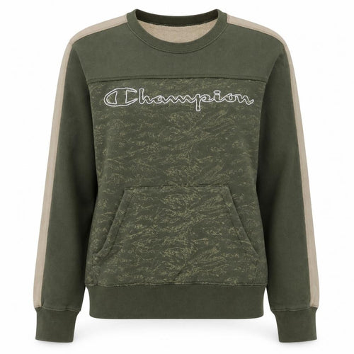 Champion Women’s Green Beige Pullover Sweatshirt L Logo Print Cotton