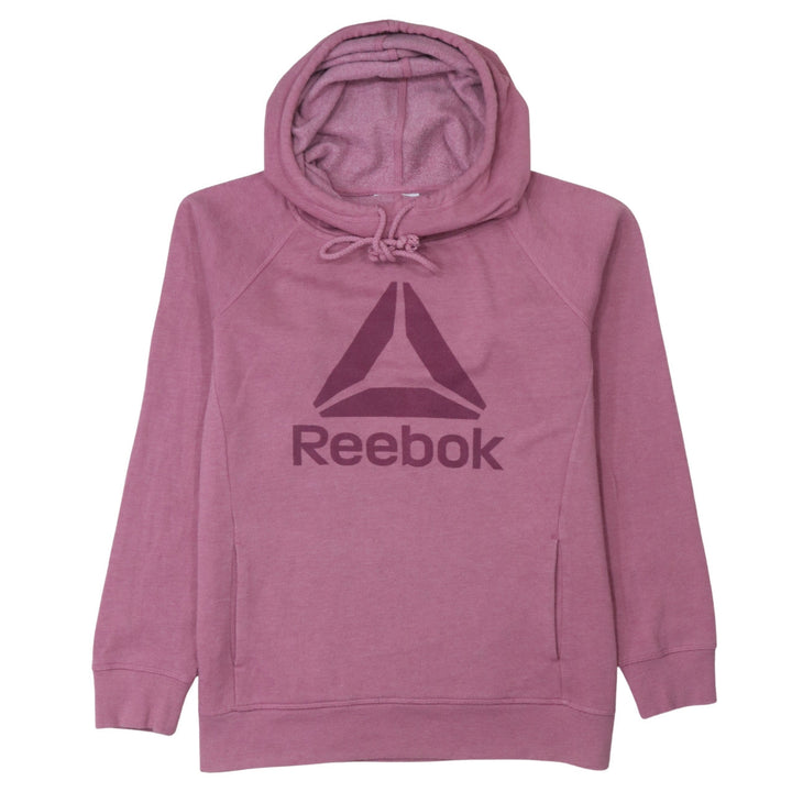 Reebok Womens Pink Pullover Hoodie Sweatshirt L Hooded Logo Casual