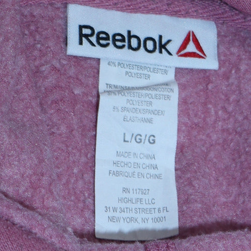 Reebok Womens Pink Pullover Hoodie Sweatshirt L Hooded Logo Casual