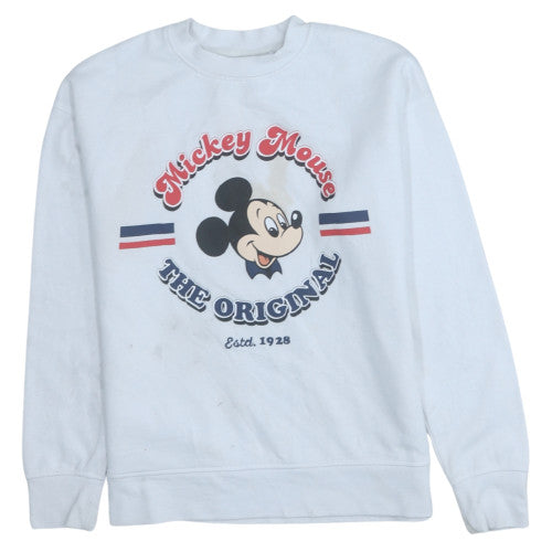 Disney Women's White Mickey Mouse Crew Neck Sweatshirt 2XS