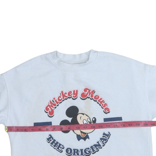 Disney Women's White Mickey Mouse Crew Neck Sweatshirt 2XS